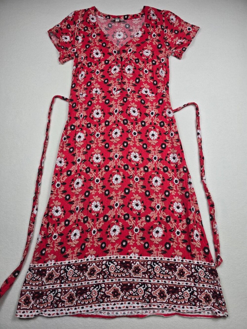 Loft Outlet Size 0 Red Floral Print Maxi Dress V-Neck Front Buttons